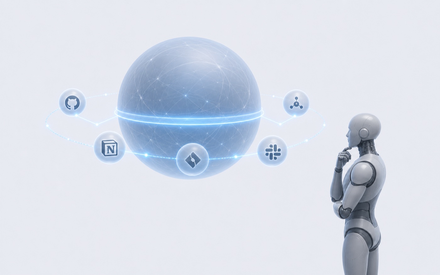 An agent examines software connectors orbiting its identity sphere
